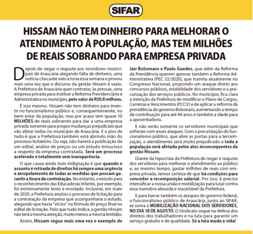 Hissam não tem dinheiro para melhorar o atendimento à população, mas tem milhões de reais sobrando para empresa privada