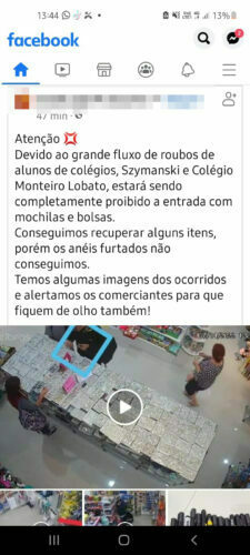 Postagem que mostra estudantes furtando em loja e cita nomes de colégios gera revolta