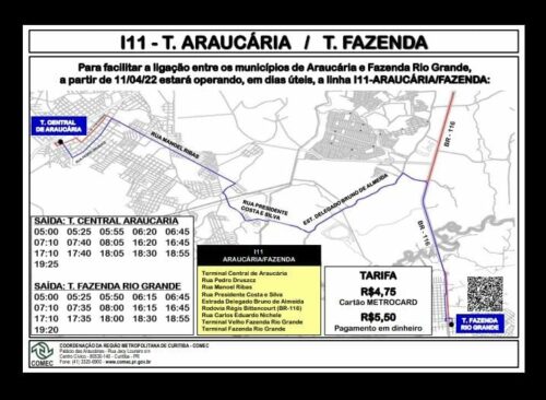 Nova linha de ônibus Araucária a Fazenda Rio Grande pela Caximba e passa a operar a partir de segunda-feira, 11 de abril
