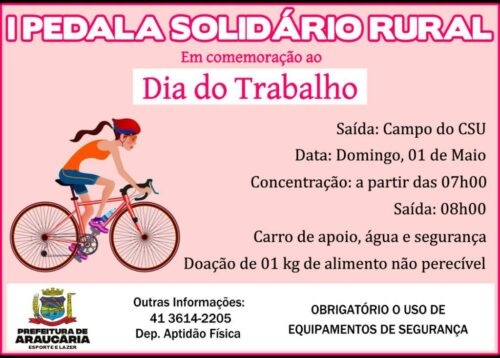 No feriado do dia do trabalho teremos o 1º Pedala Solidário Rural