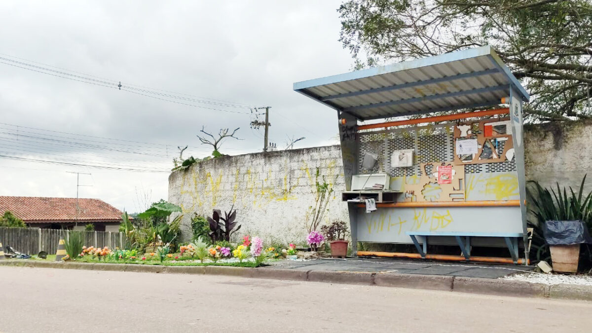 Com jardim, cantinho de leitura e até espelho, ponto de ônibus faz sucesso em Araucária