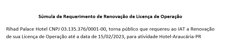 Publicidade Legal: <strong>Súmula de Requerimento de Renovação de Licença de Operação</strong>