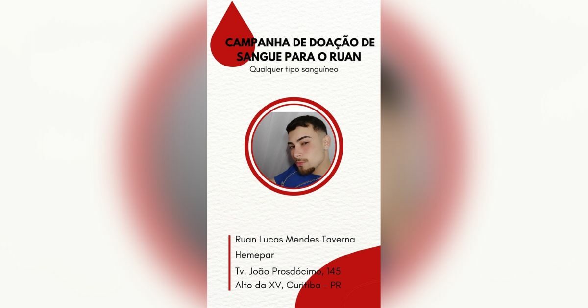 Família organiza campanha de doação de sangue para jovem que sofreu acidente