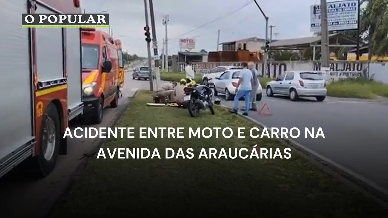 Acidente entre moto e carro na Avenida das Araucárias