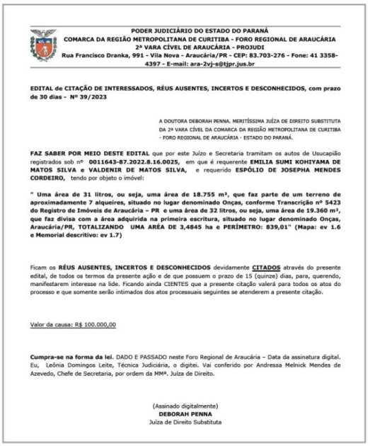 Publicidade Legal: Poder judiciário do Estado do Paraná