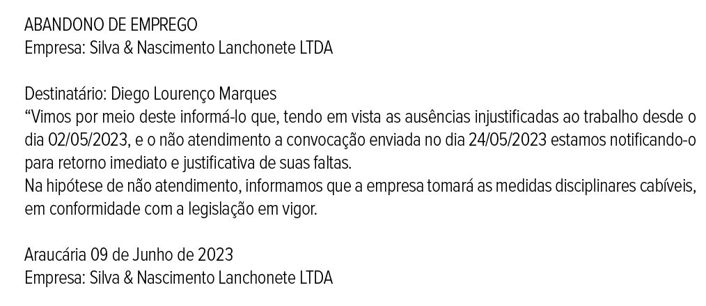 Publicidade Legal: Abandono de emprego