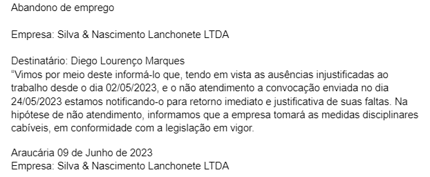 Publicidade Legal: Abandono de emprego