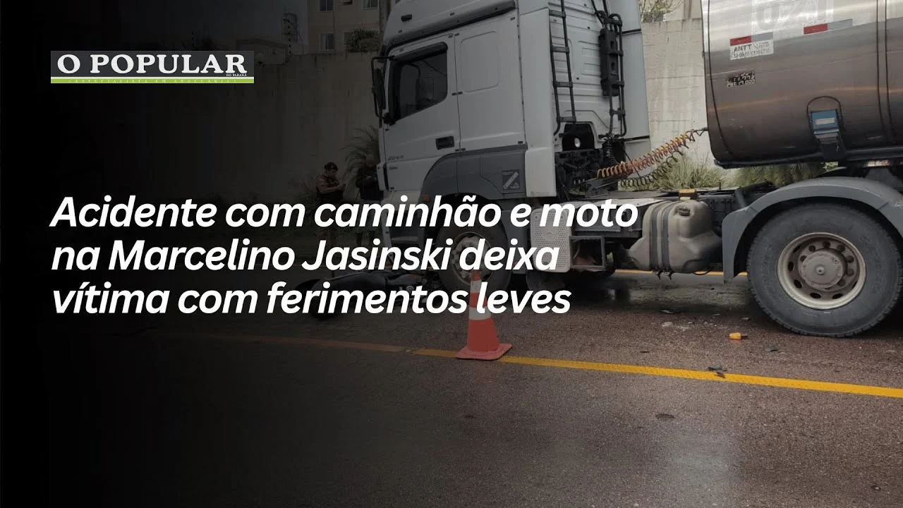 Acidente com caminhão e moto na Marcelino Jasinski deixa vítima com ferimentos leves
