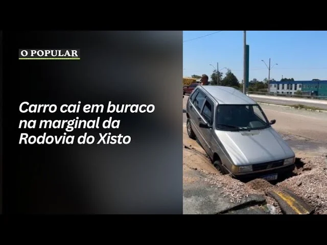 Carro cai em buraco na marginal da Rodovia do Xisto