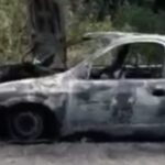 Carro pega fogo próximo à rotatória da GERDAU