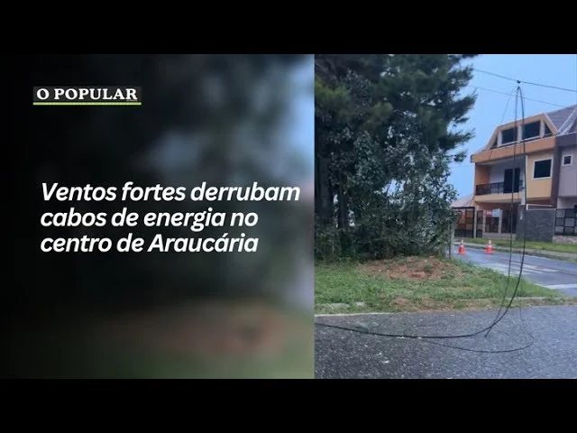 Ventos fortes derrubam cabos de energia no centro de Araucária