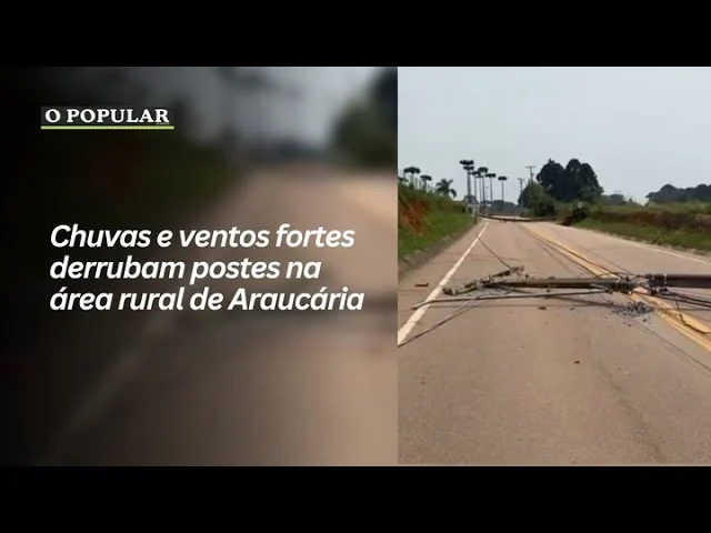 Chuvas e ventos fortes derrubam postes na área rural de Araucária