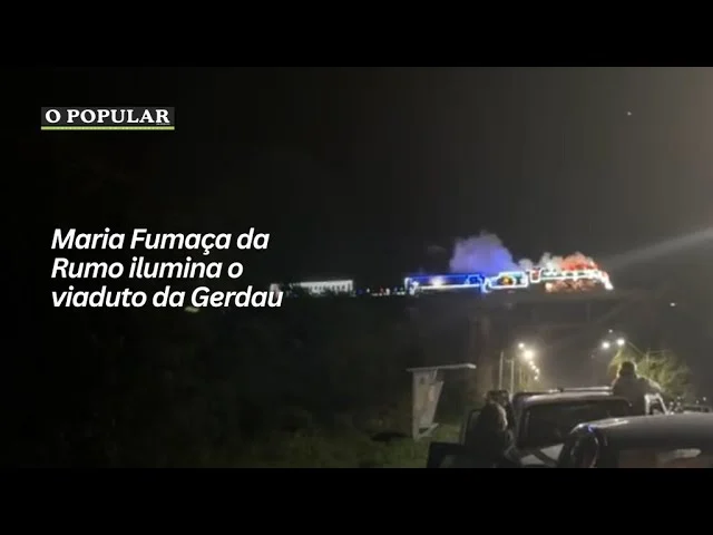 Maria Fumaça da Rumo ilumina o viaduto da Gerdau