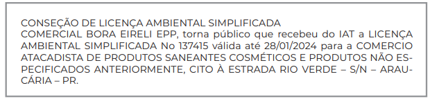 Publicidade Legal: CONSEÇÃO DE LICENÇA AMBIENTAL SIMPLIFICADA