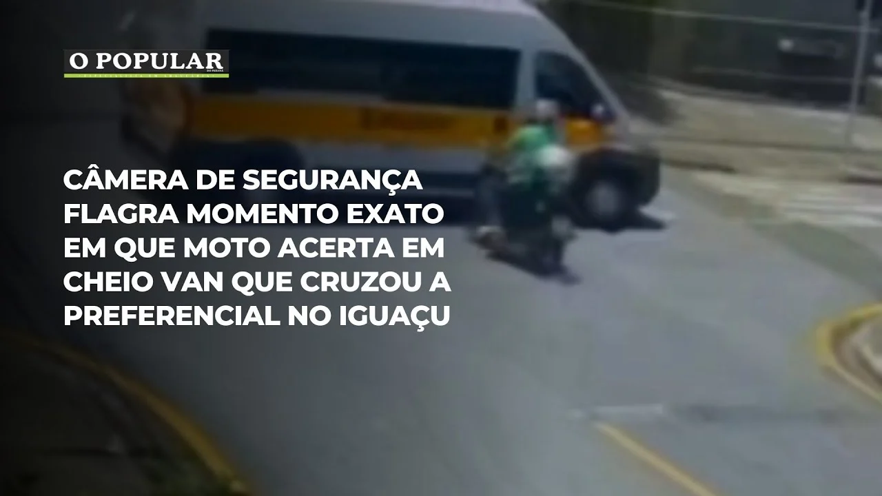 CÂMERA DE SEGURANÇA FLAGRA MOMENTO EXATO EM QUE MOTO ACERTA EM CHEIO VAN QUE CRUZOU A PREFERENCIAL N