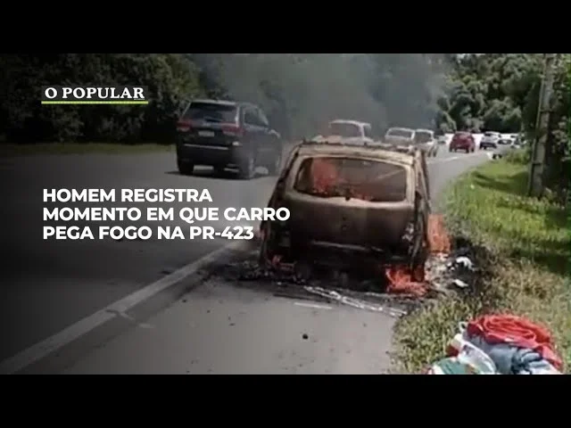Homem registra momento em que carro pega fogo na PR-423
