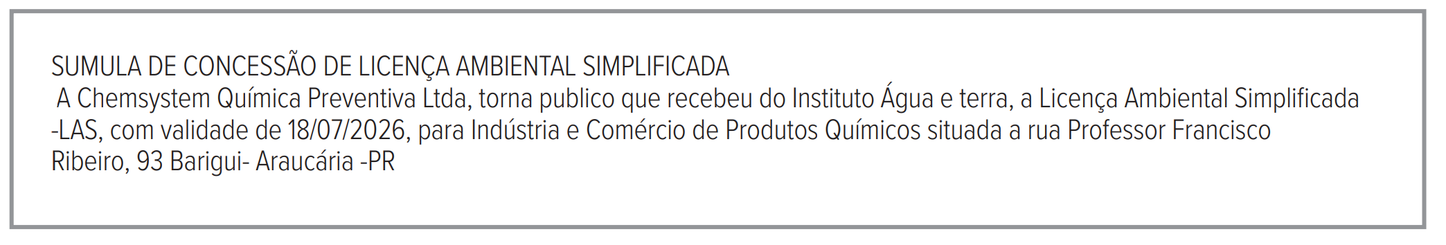 Sumula de concessão de licença ambiental simplificada