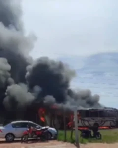 Incêndio destrói pelo menos 3 ônibus da Transtupi