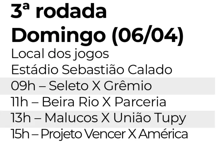 Copa Tião Calado entra na terceira rodada no próximo domingo (06)