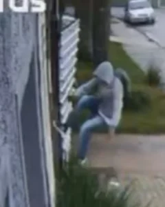 Câmera flagra rapaz vandalizando portão de casa do Thomaz Coelho