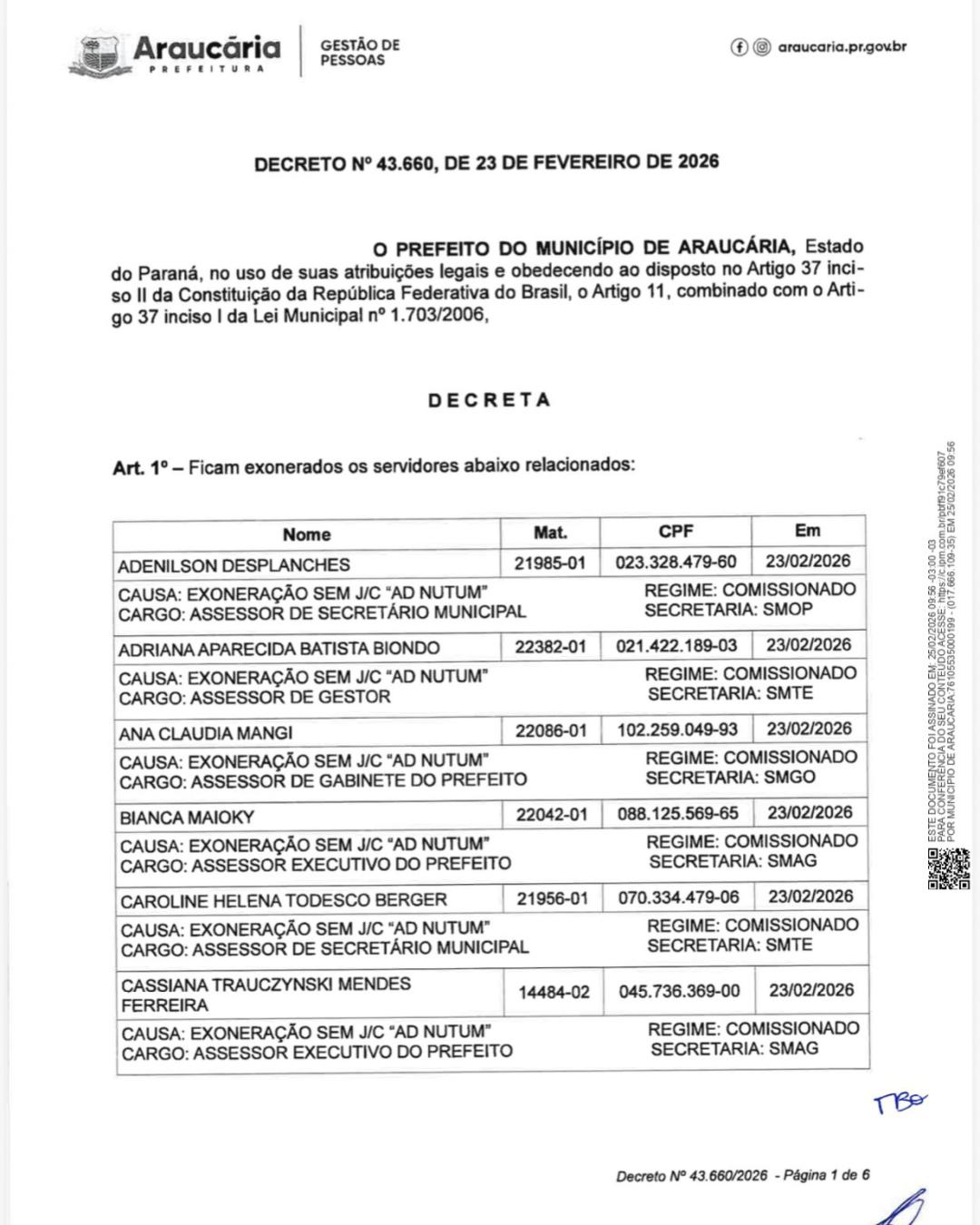 NP: Diário Oficial traz decreto com renca de CCs exonerados