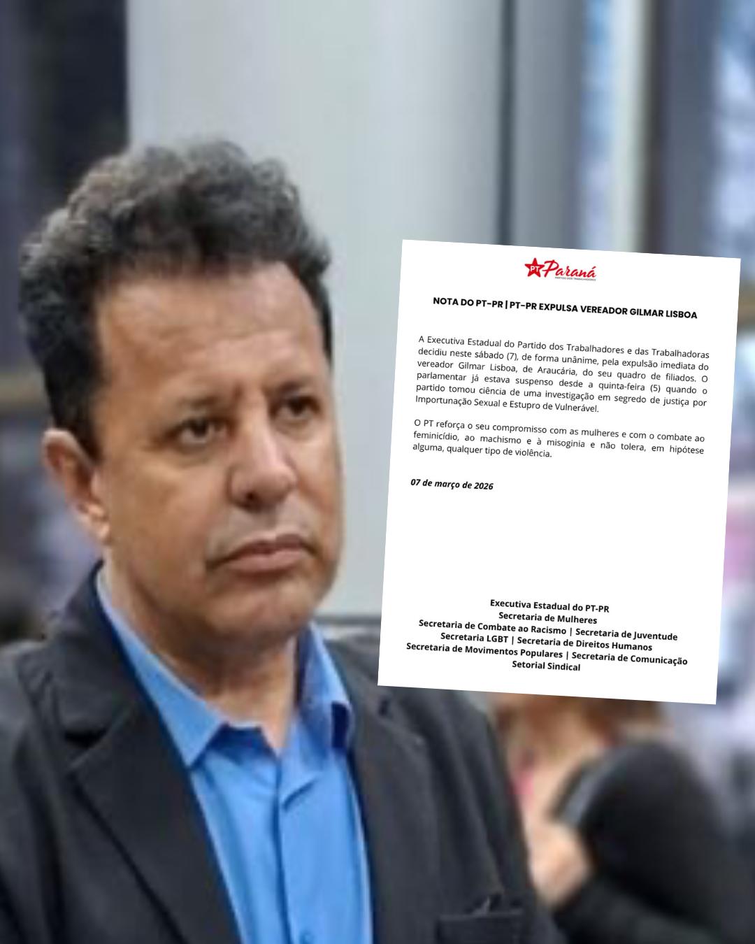 Urgente! Vereador Gilmar Lisboa é expulso do PT