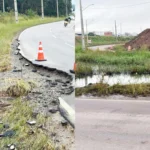 Motoristas estão na bronca com ‘montanhas’ de terra e poças d’água na alça de acesso perto da CSN