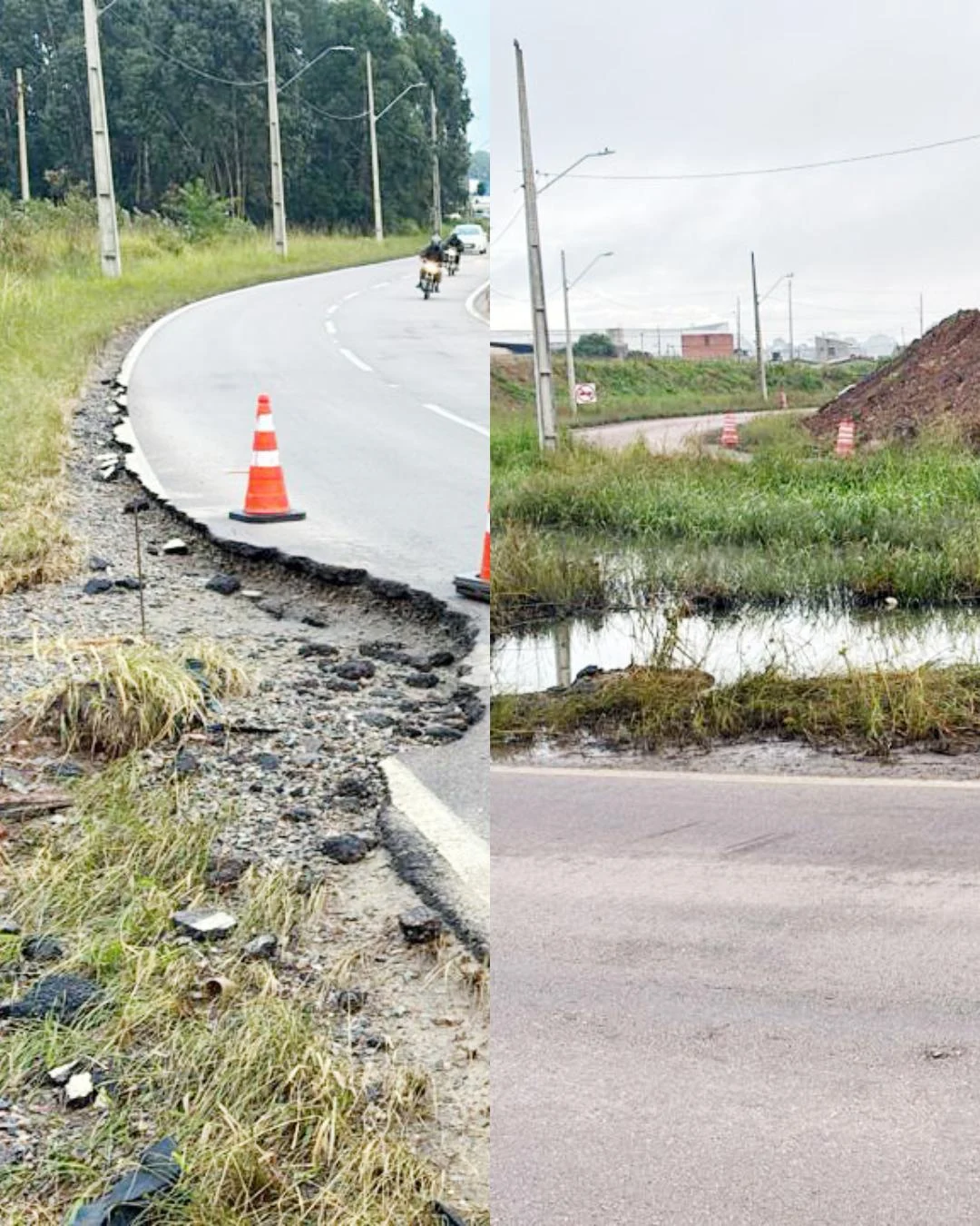 Motoristas estão na bronca com ‘montanhas’ de terra e poças d’água na alça de acesso perto da CSN