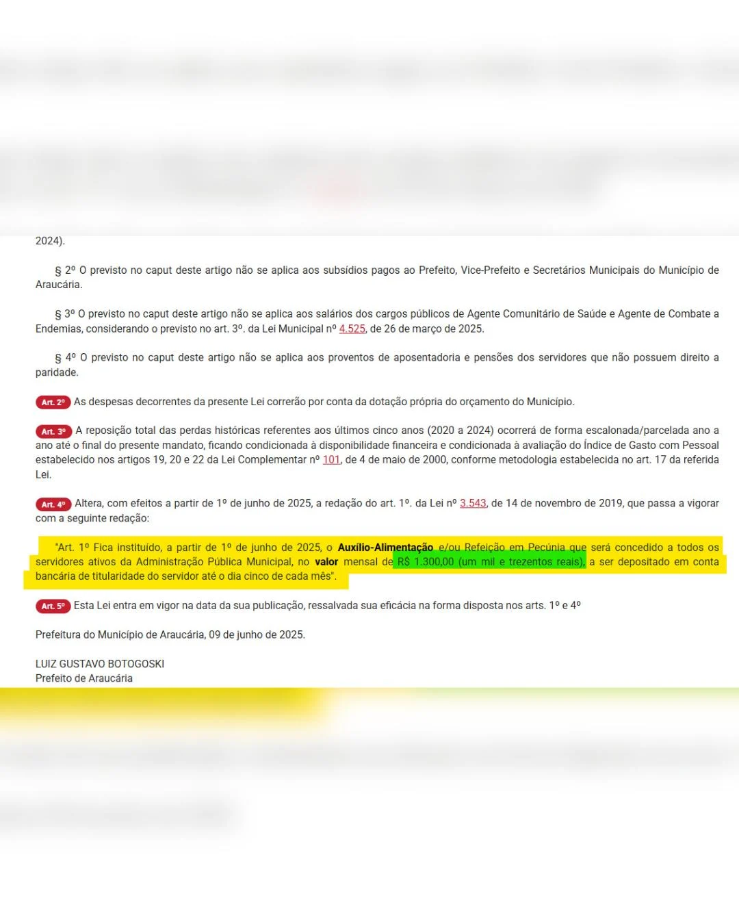 NP: Servidores de Araucária ganham o maior valor de auxílio-alimentação da RMC