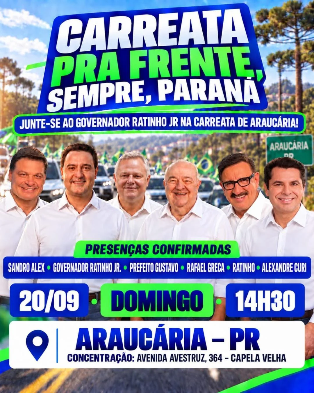 Neste domingo, Ratinho Junior vem a Araucária para carreata com Sandro Alex