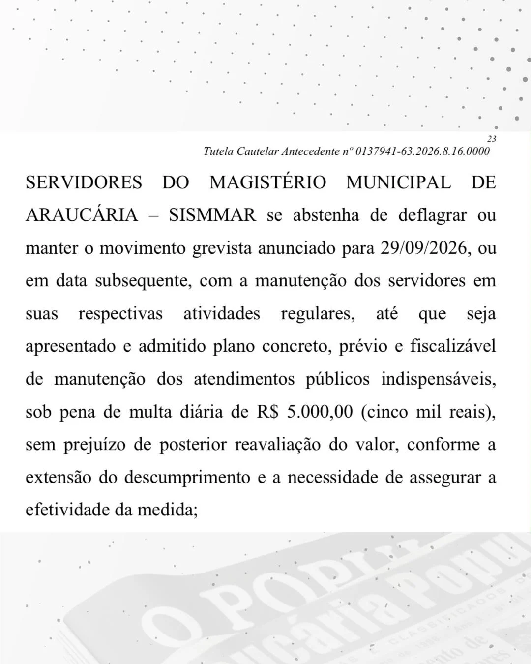 URGENTE! Justiça proíbe greve de professores de Araucária, prevista para esta terça-feira (29)